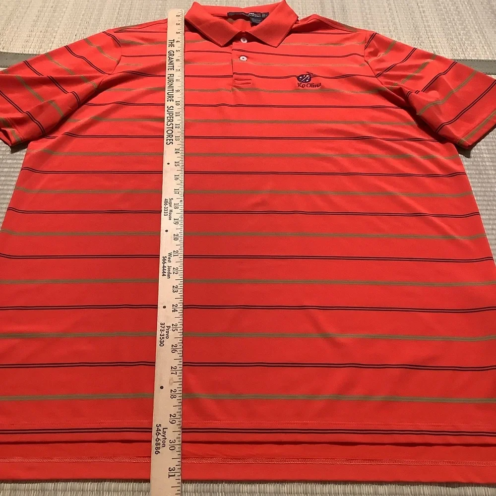 RLX Ralph Lauren Orange and Green Striped Polo Shirt
